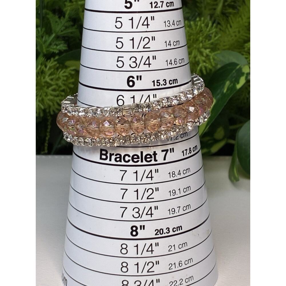 Vintage 3-Strand White And Champagne Colored Rhinestone Wrap Bracelet - Picture 7 of 7